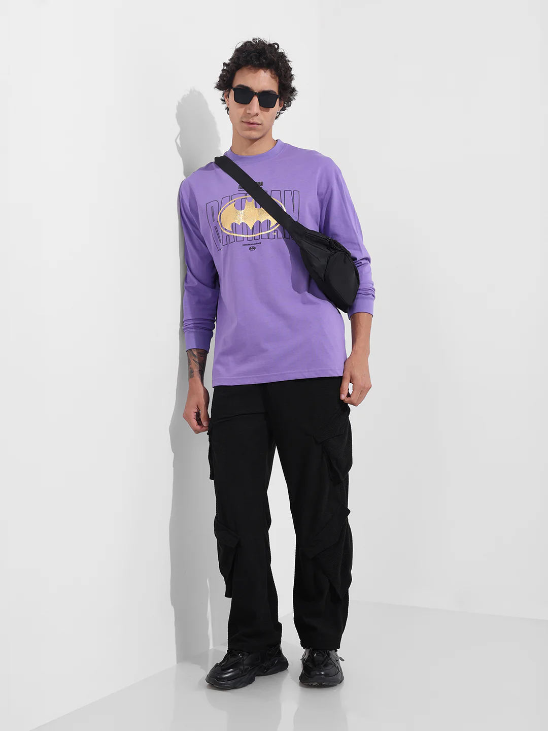 Men's Black Baggy Fit Textured Utility Cargo - Image 2