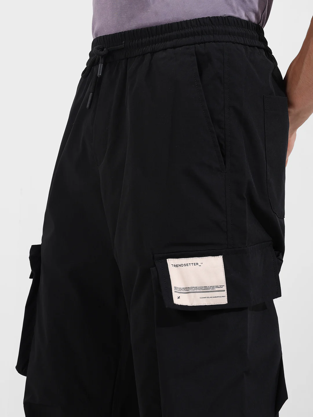 Men's Black Baggy Fit Textured Utility Cargo - Image 4
