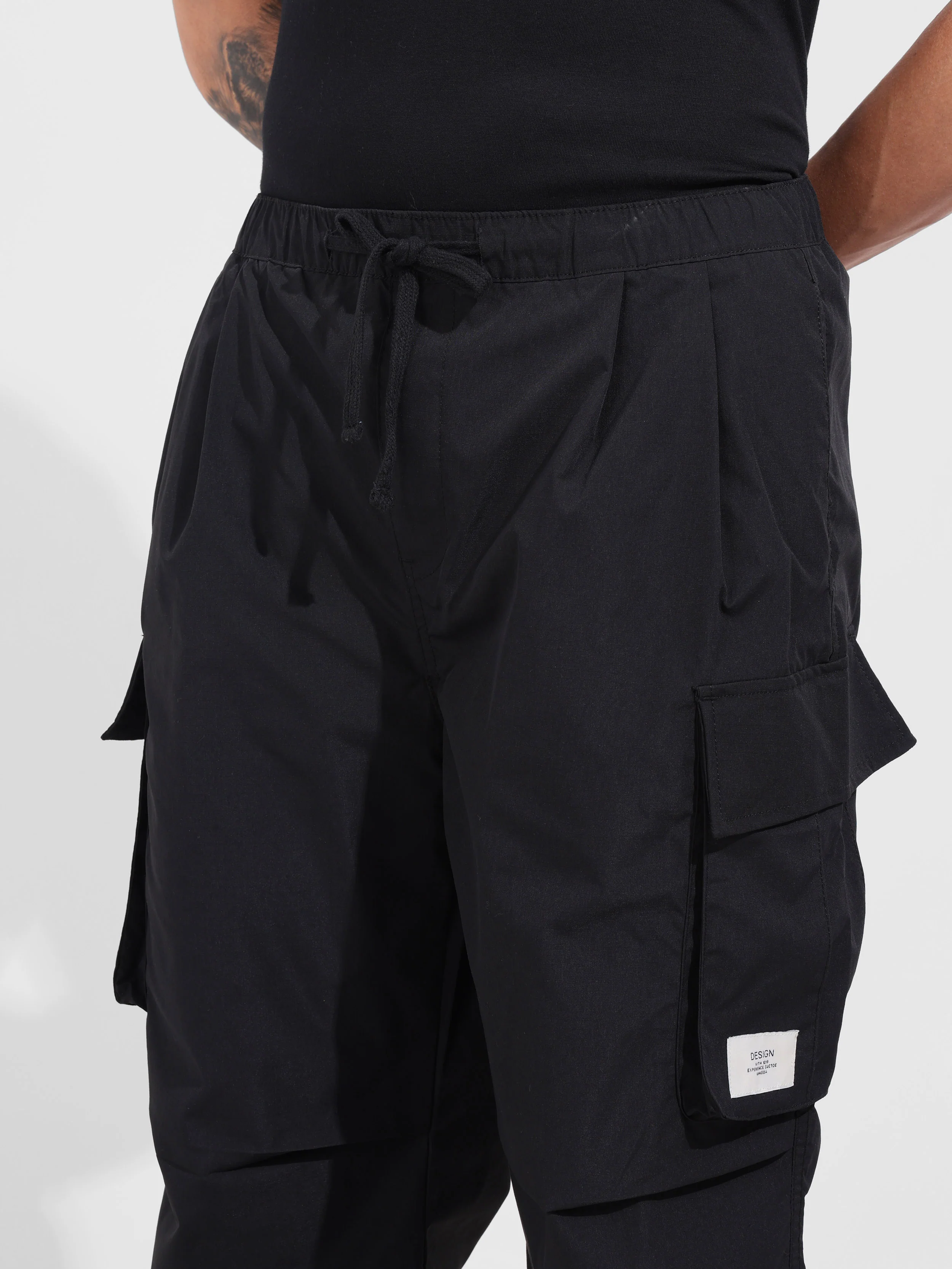 Men's Black Baggy Fit Textured Utility Joggers - Image 5