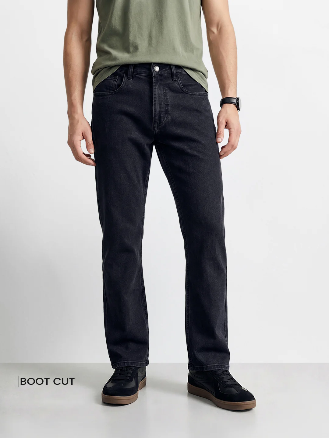 Men's Black Bootcut Fit Solid Casual Jeans - Image 2