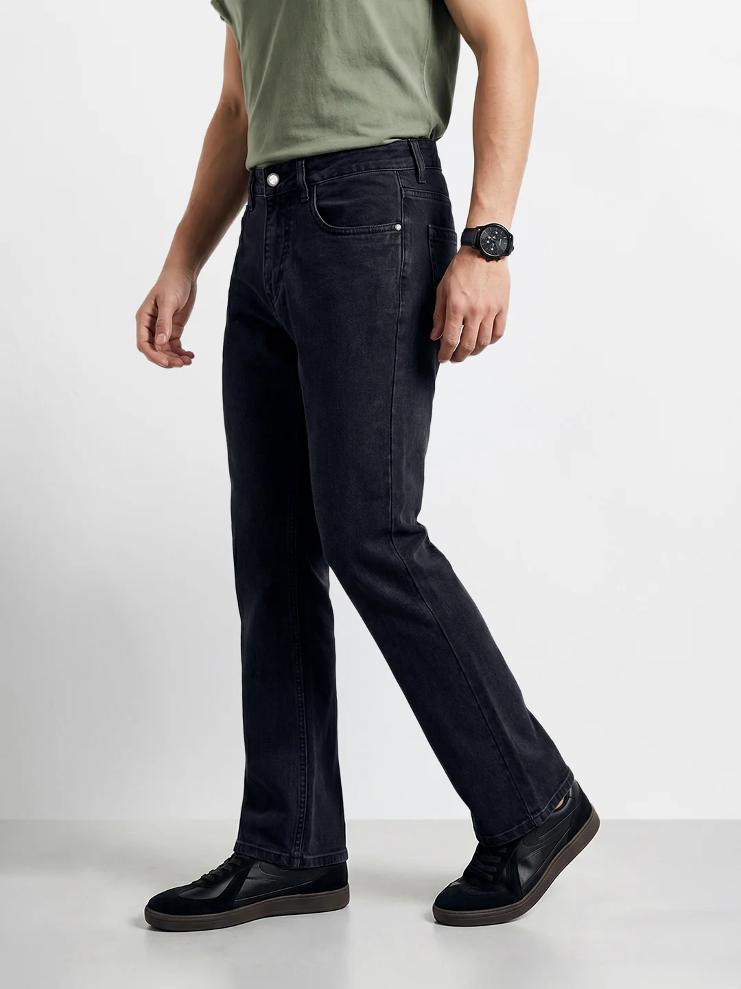 Men's Black Bootcut Fit Solid Casual Jeans - Image 3