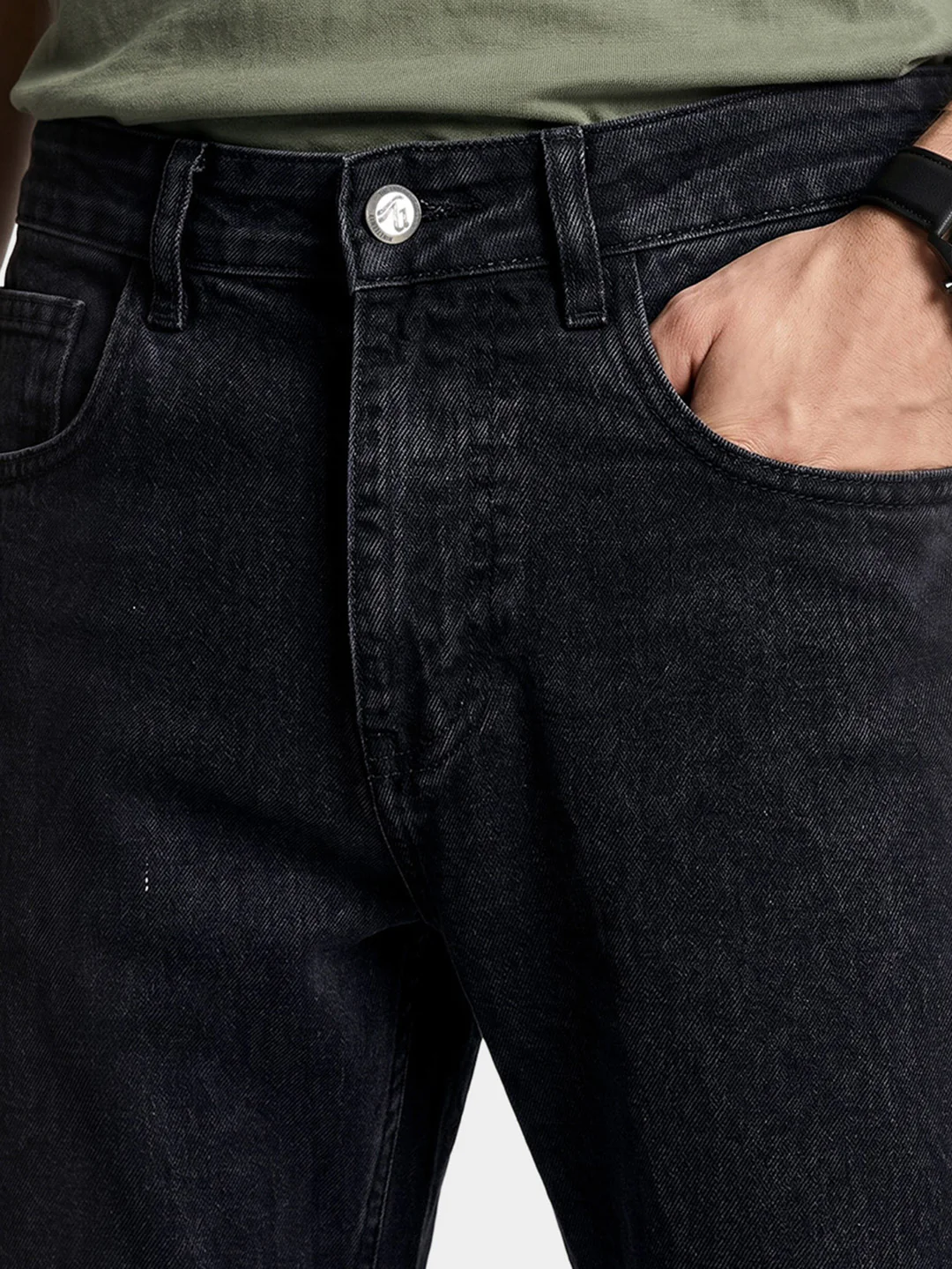 Men's Black Bootcut Fit Solid Casual Jeans - Image 4