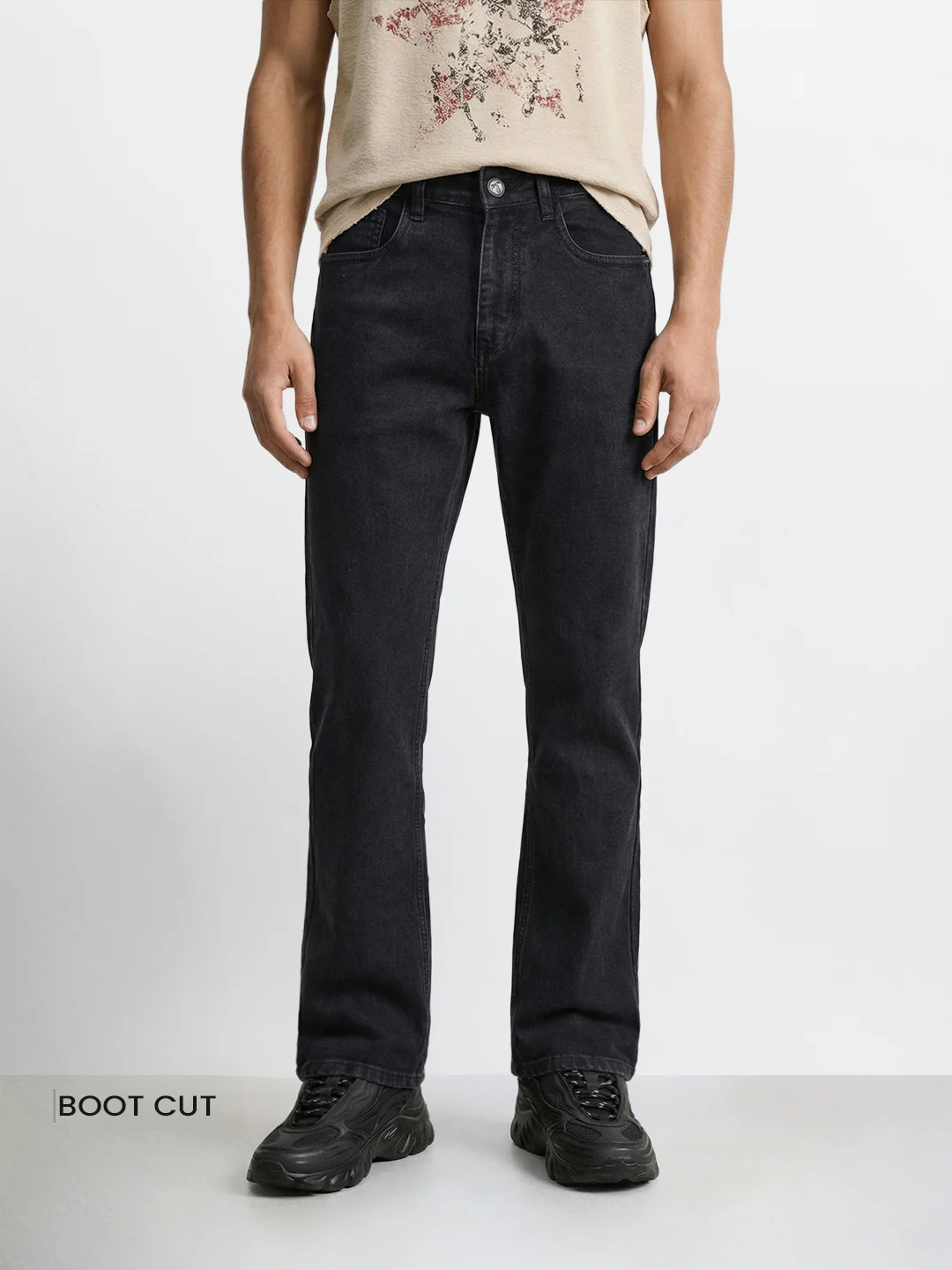 Men's Black Bootcut Fit Solid Casual Jeans - Image 2