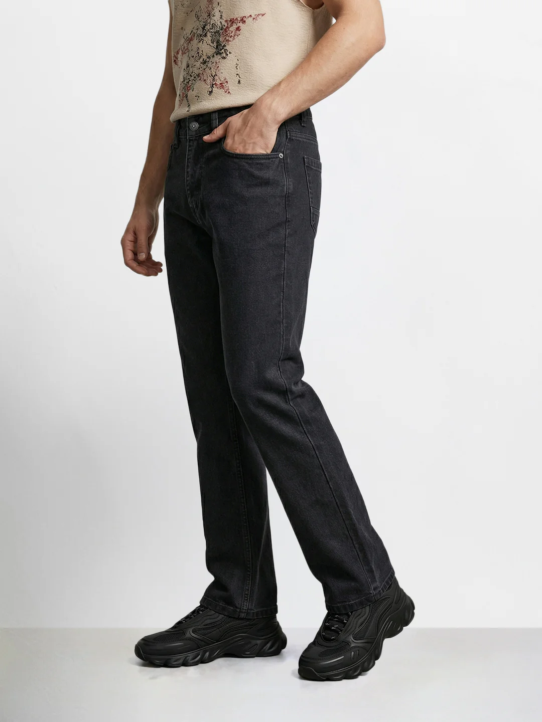 Men's Black Bootcut Fit Solid Casual Jeans - Image 3
