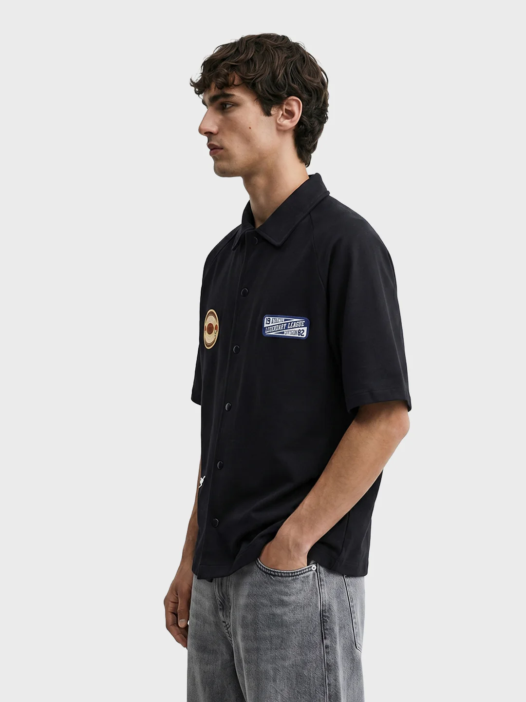 Men's Black Boxy Fit Embroided Casual Shirt - Image 3