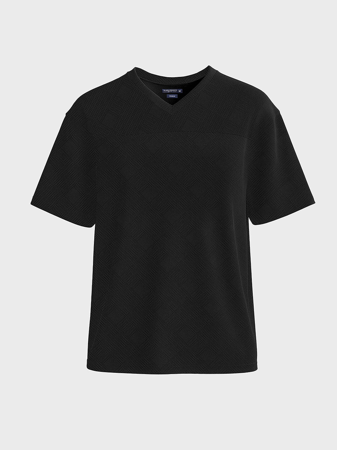 Men's Black Boxy Fit Textured Casual T-Shirt - Image 4