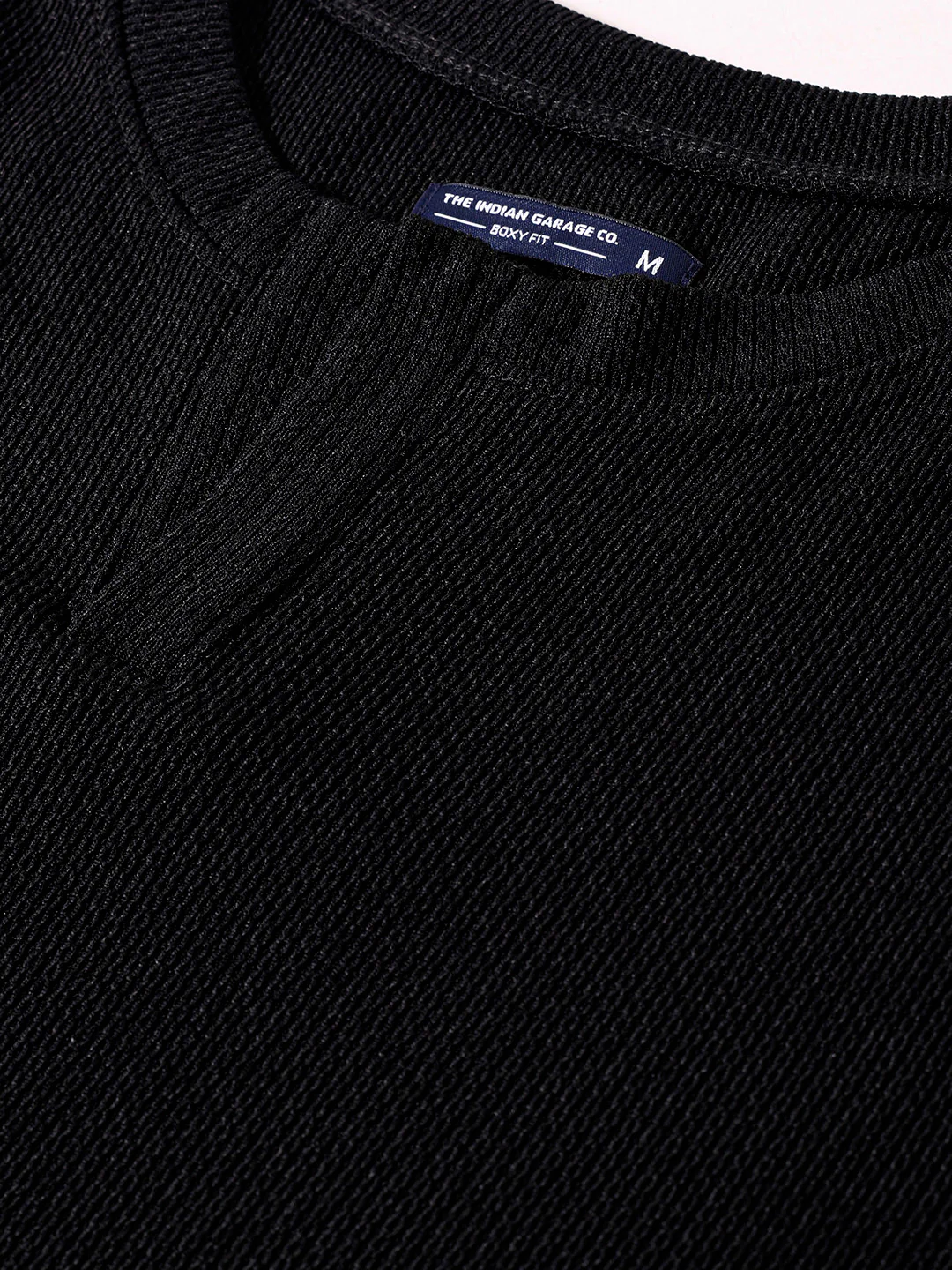 Men's Black Boxy Fit Textured Casual T-Shirt - Image 6