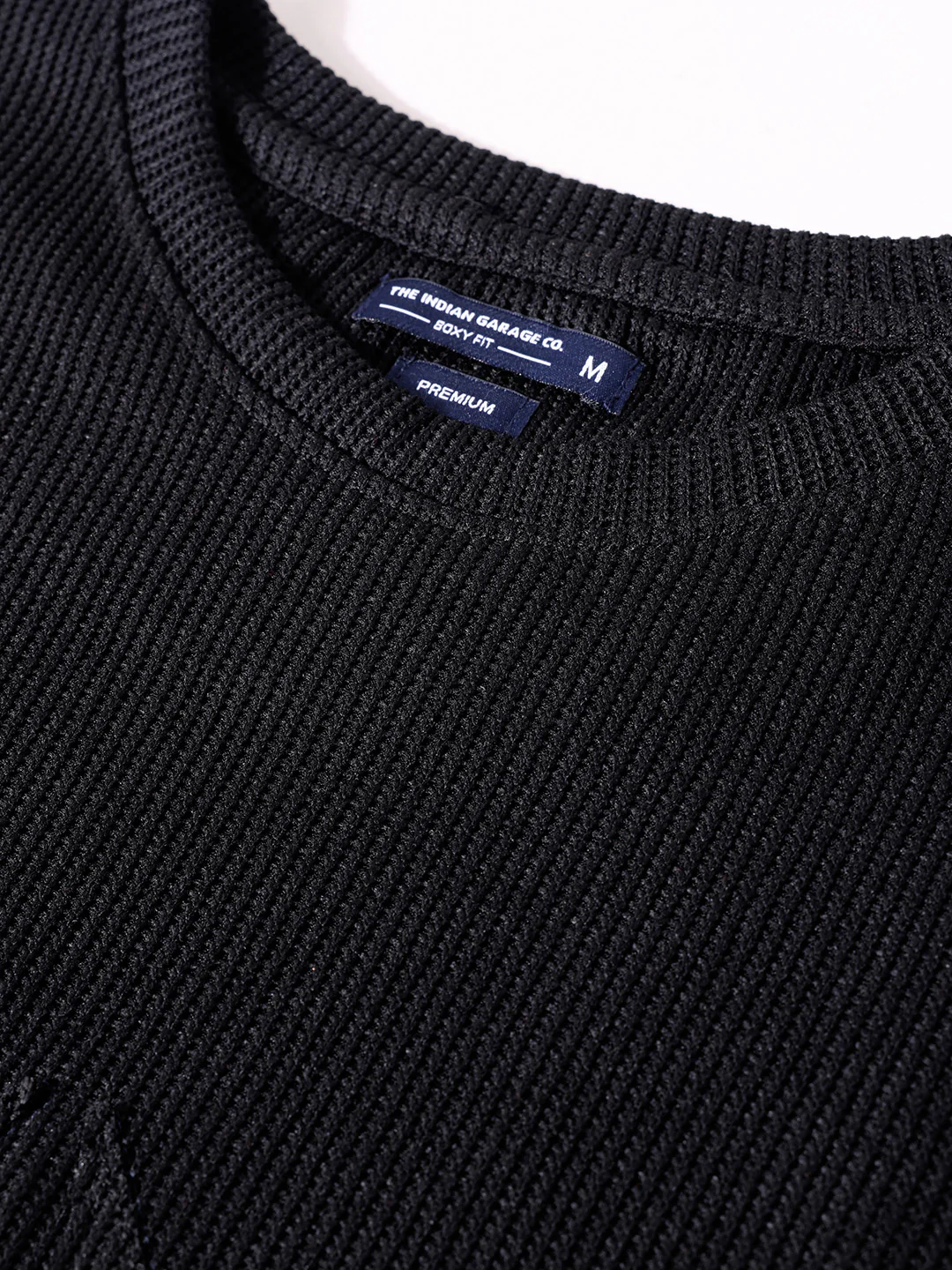 Men's Black Boxy Fit Textured Casual T-Shirt - Image 6