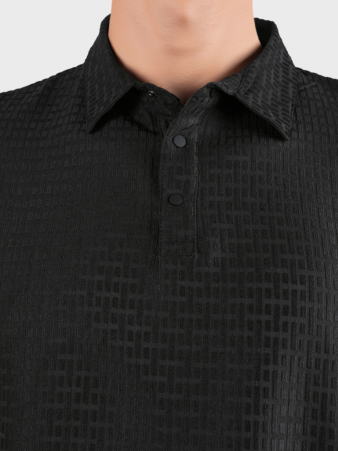 Men's Black Boxy Fit Textured Casual T-Shirt - Image 7