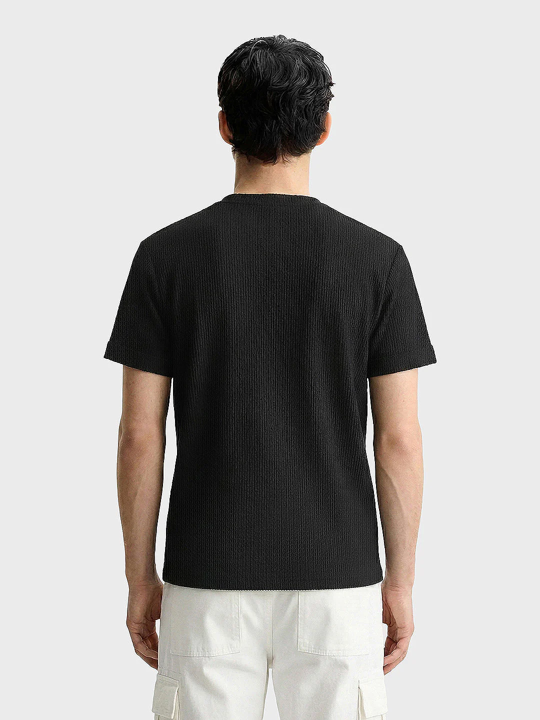 Men's Black Boxy Fit Textured Casual T-Shirt - Image 2