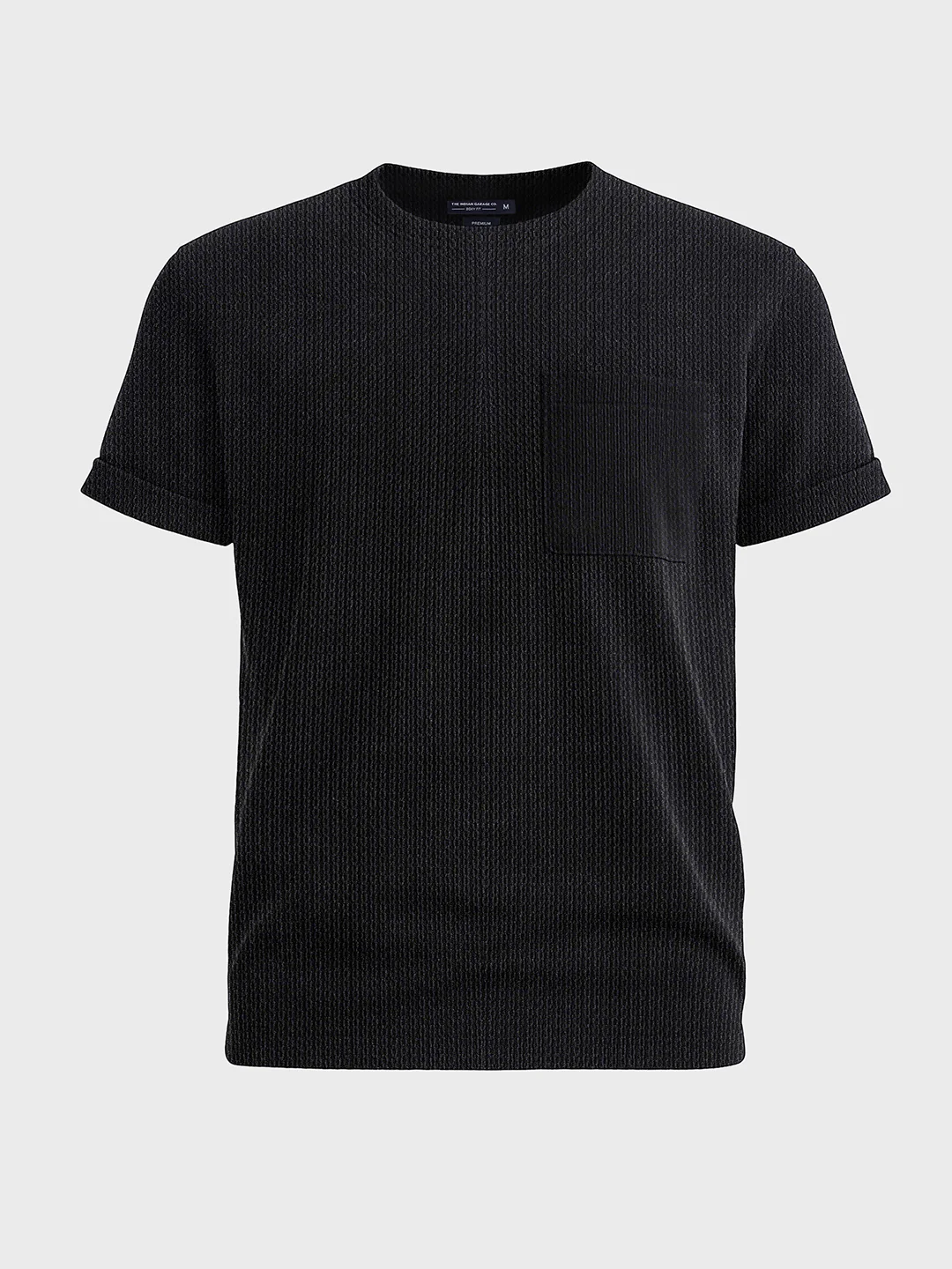 Men's Black Boxy Fit Textured Casual T-Shirt - Image 3