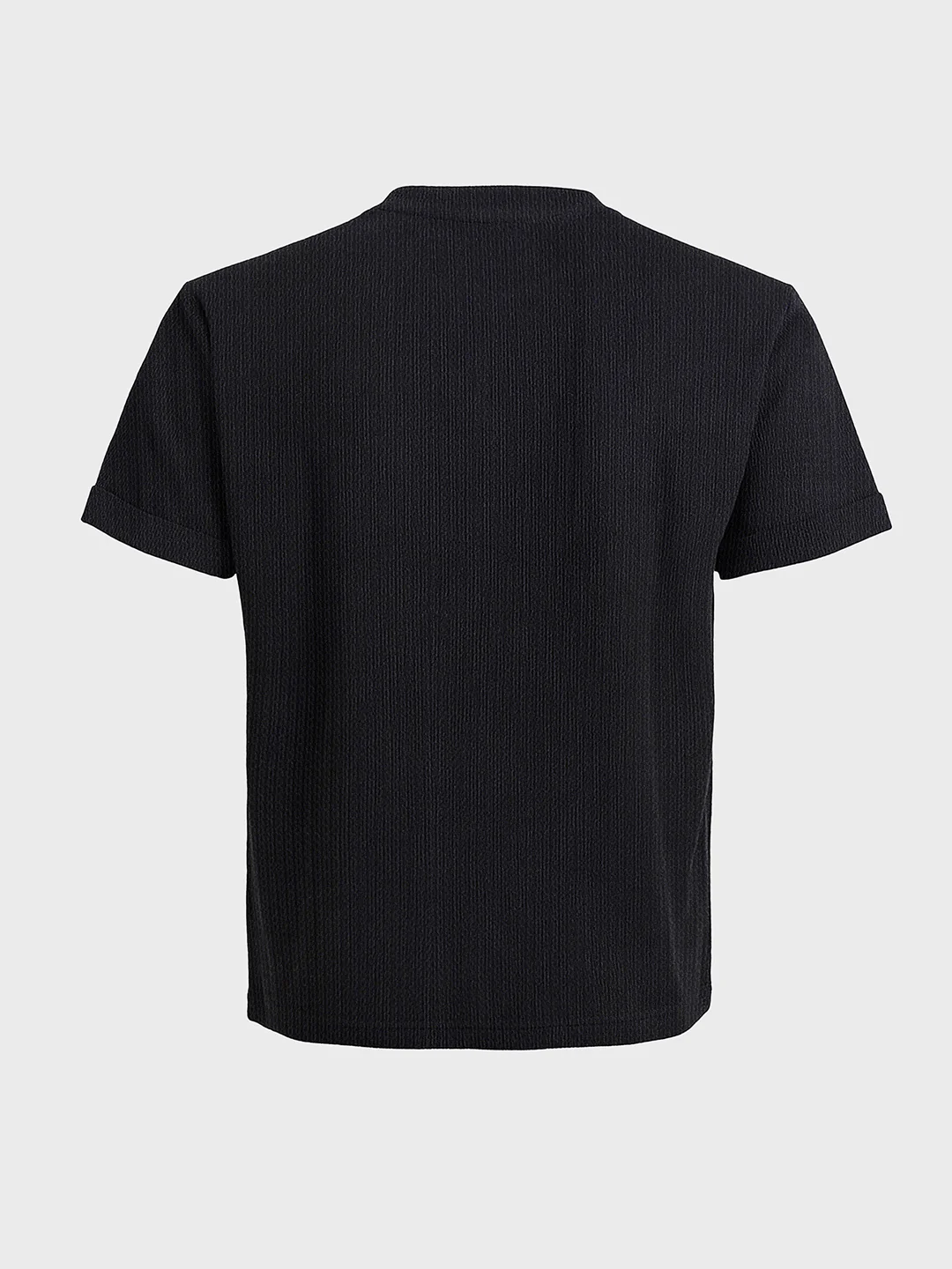 Men's Black Boxy Fit Textured Casual T-Shirt - Image 4