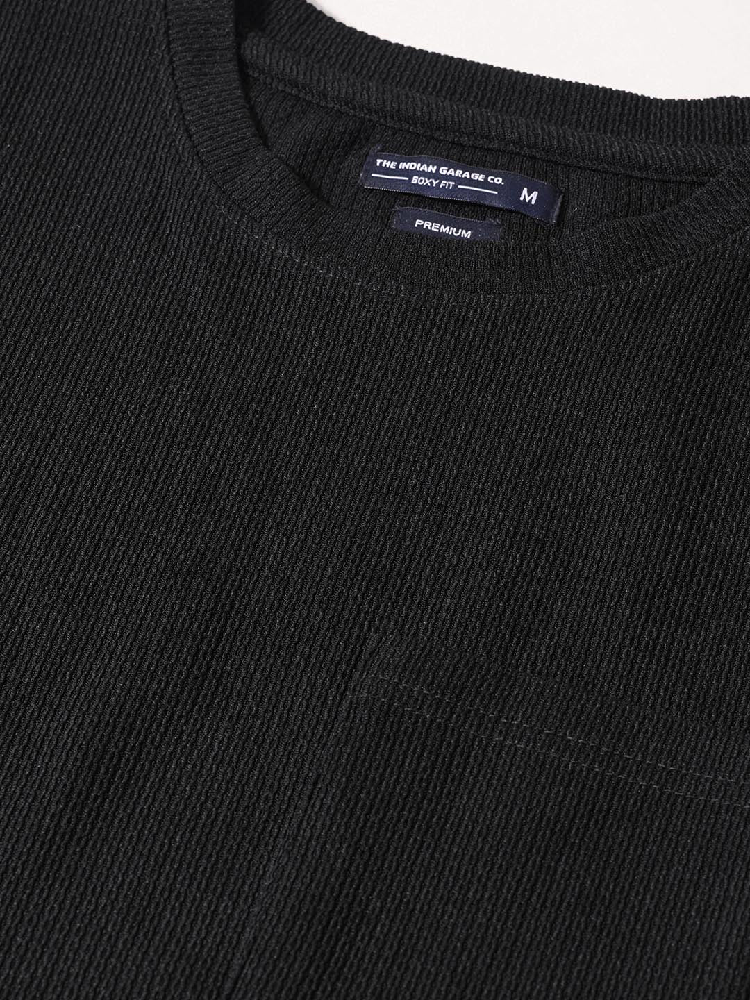 Men's Black Boxy Fit Textured Casual T-Shirt - Image 5