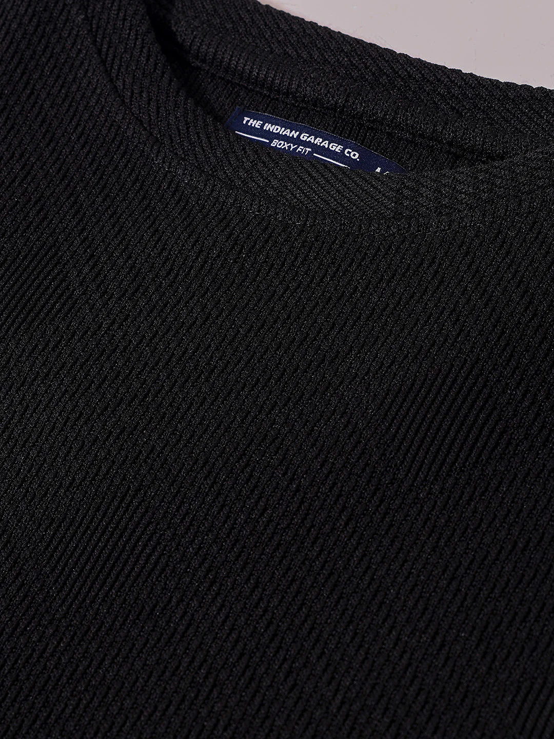 Men's Black Boxy Fit Textured Casual T-Shirt - Image 6