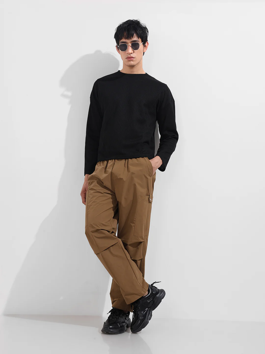 Men's Black Boxy Fit Textured Casual T-Shirt - Image 2