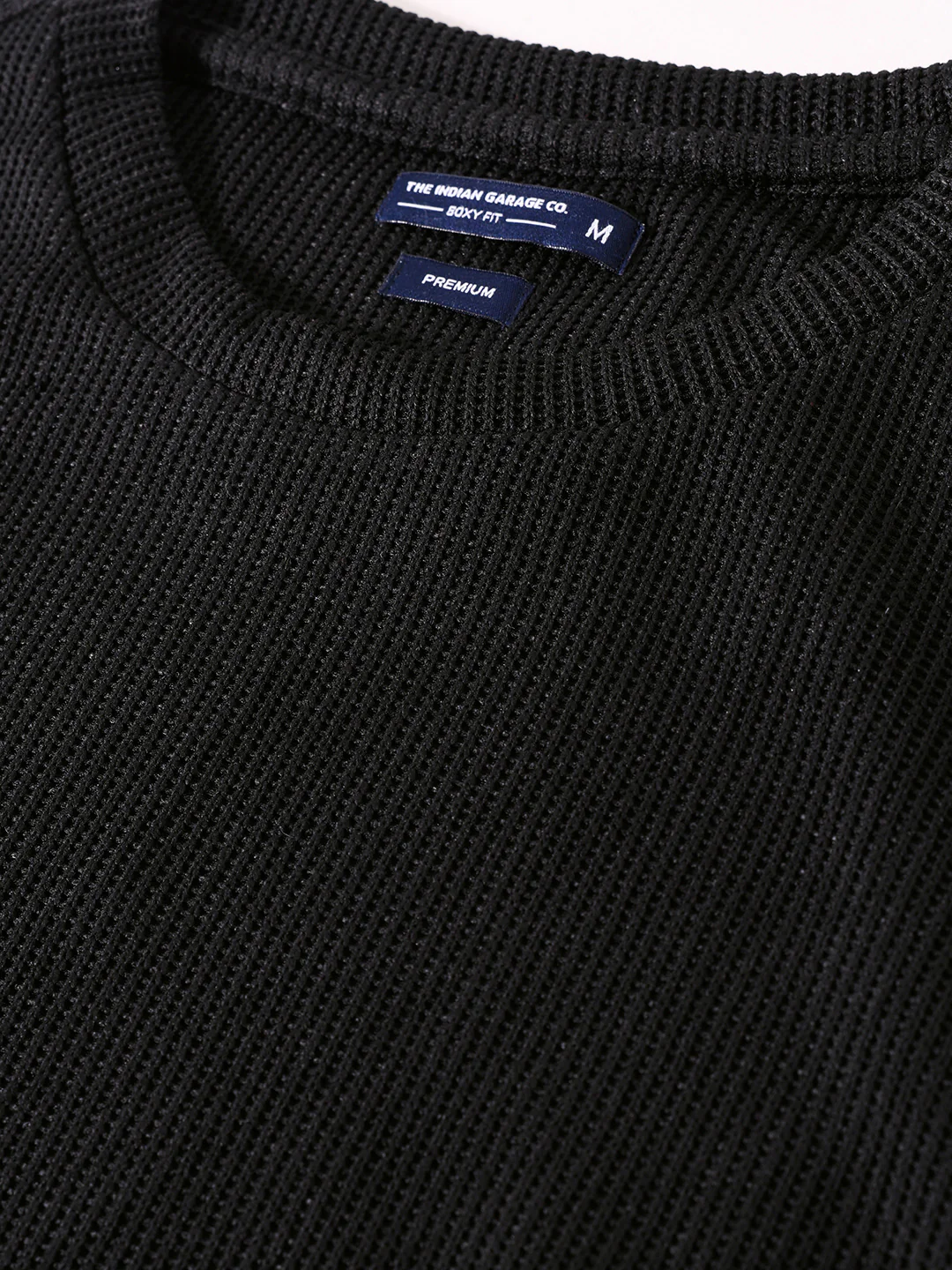Men's Black Boxy Fit Textured Casual T-Shirt - Image 6