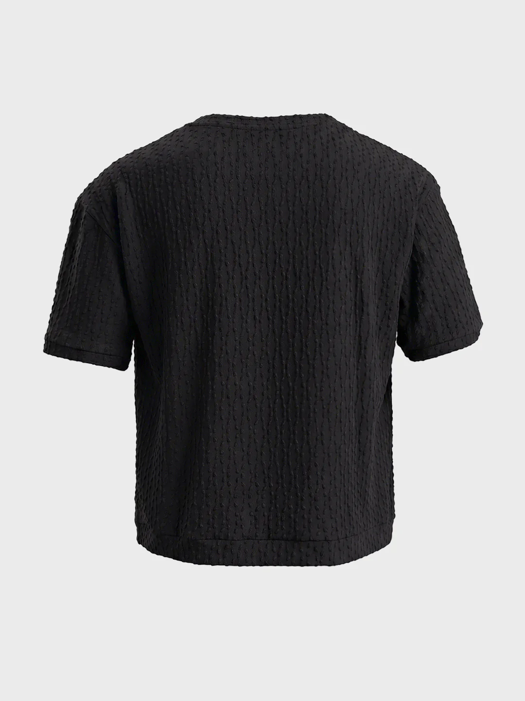 Men's Black Boxy Fit Textured Resort Wear T-Shirt - Image 5