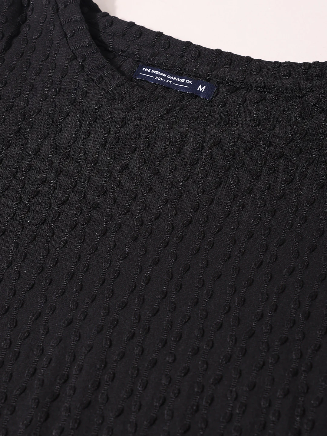Men's Black Boxy Fit Textured Resort Wear T-Shirt - Image 6