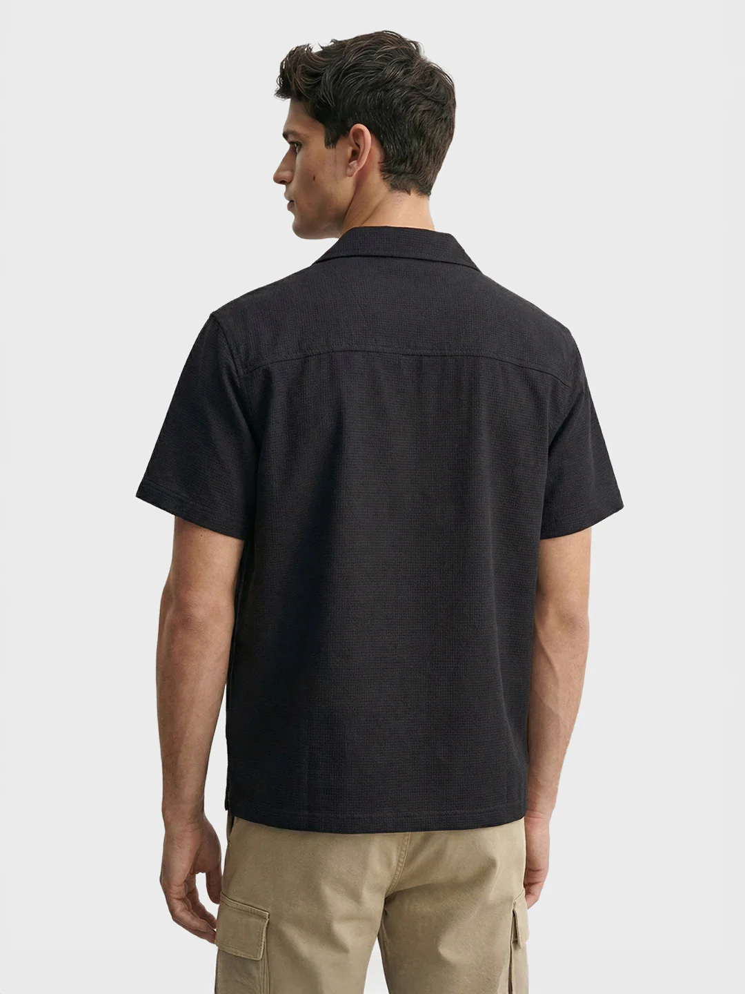 Men's Black Boxy Fit Textured Utility Shirt - Image 3