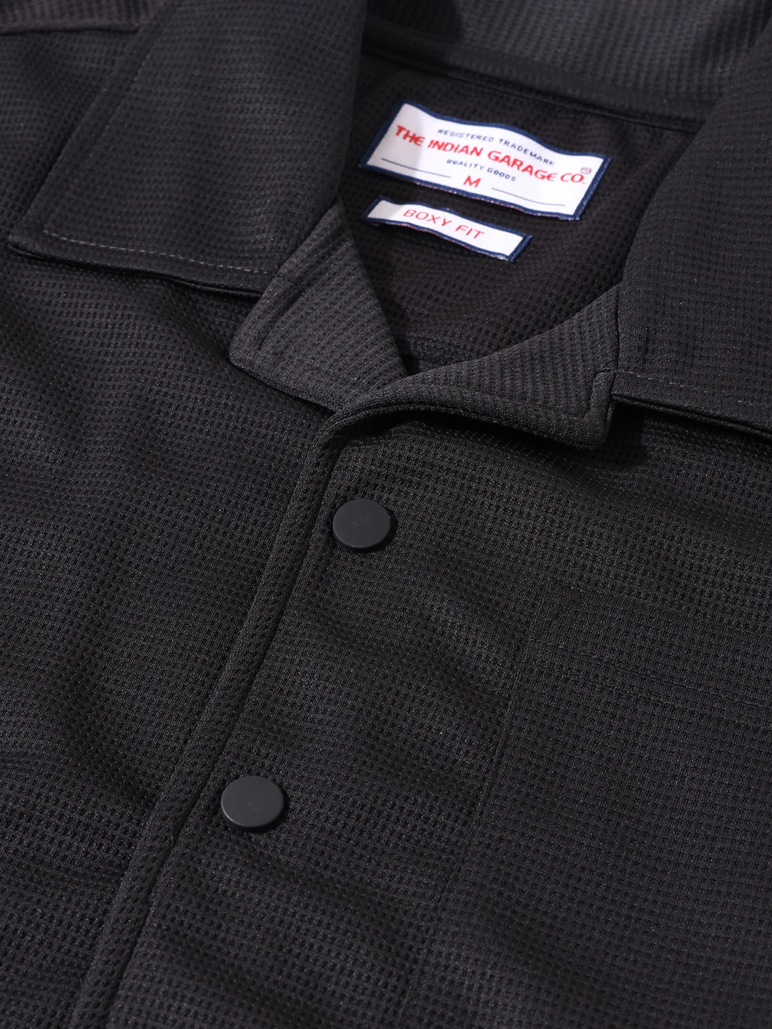Men's Black Boxy Fit Textured Utility Shirt - Image 6