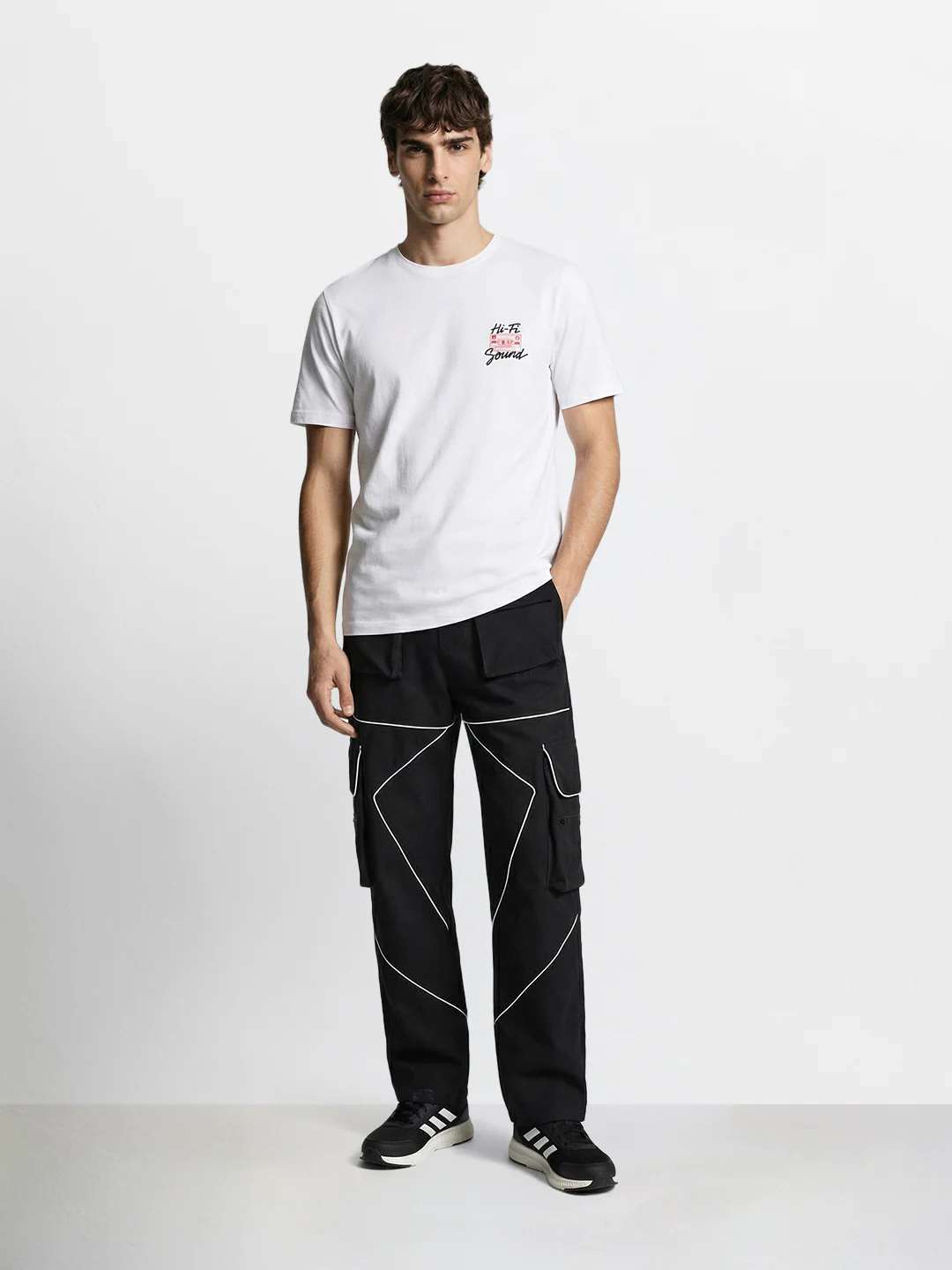 Men's Black Loose Fit Solid Utility Cargo - Image 5