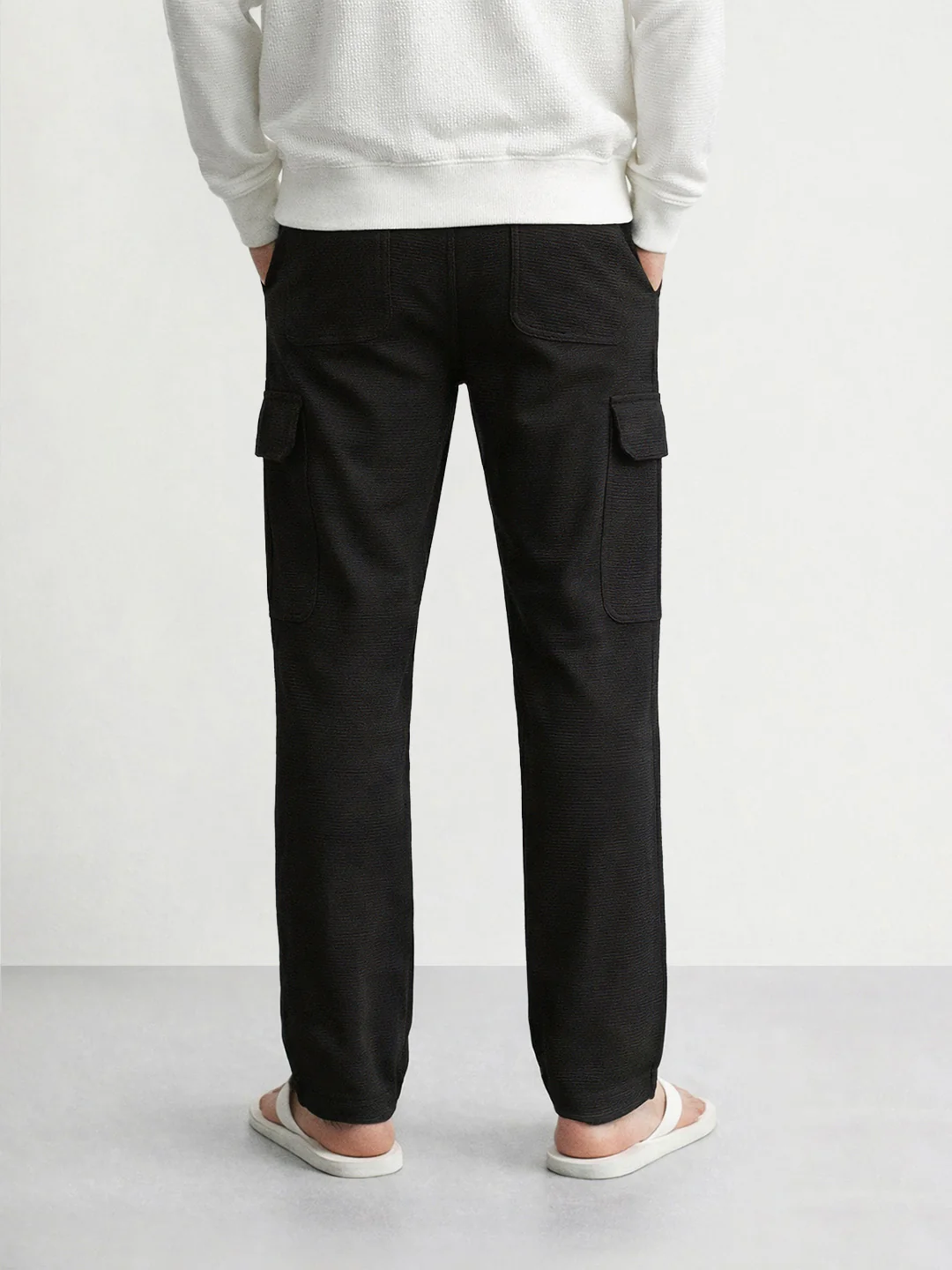 Men's Black Loose Fit Textured Casual Joggers - Image 2