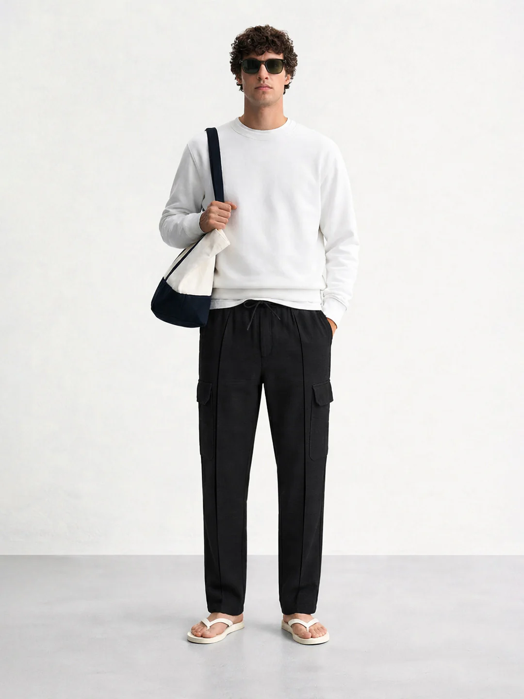 Men's Black Loose Fit Textured Casual Joggers - Image 3