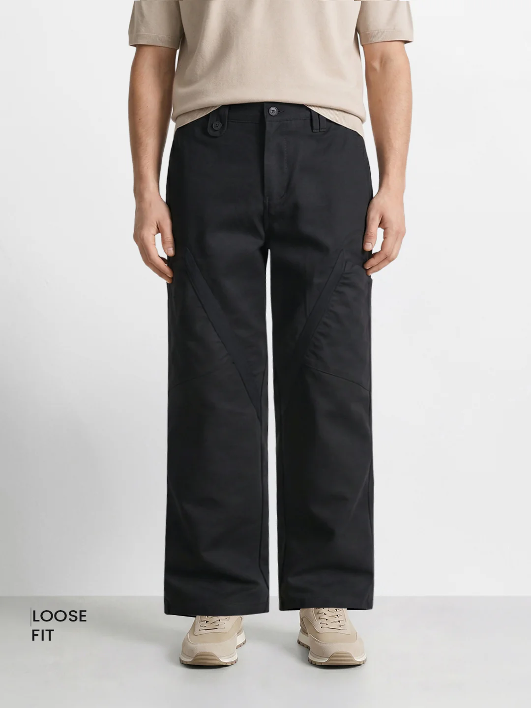 Men's Black Loose Fit Textured Utility Cargo - Image 2