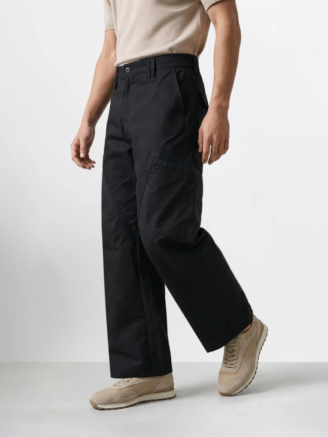 Men's Black Loose Fit Textured Utility Cargo - Image 3