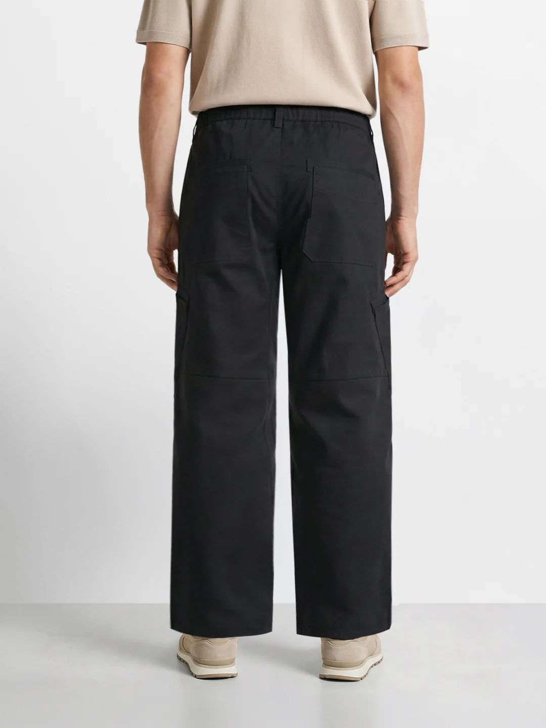 Men's Black Loose Fit Textured Utility Cargo - Image 5