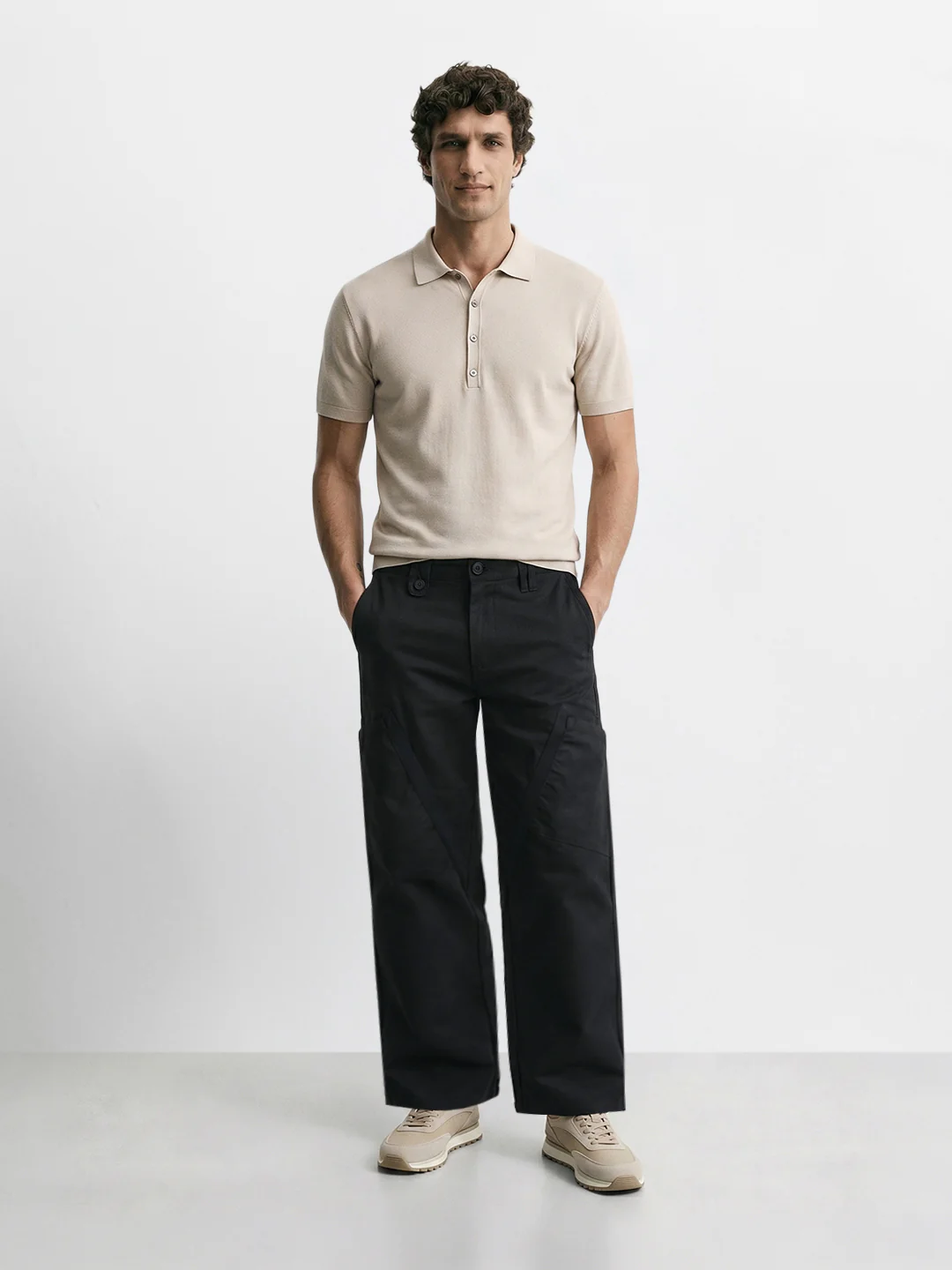 Men's Black Loose Fit Textured Utility Cargo - Image 6