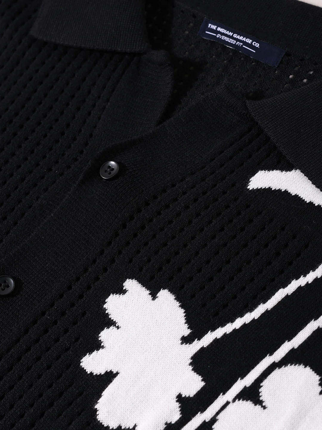 Men's Black Oversized Fit Flat Knit Textured Shirt - Image 8