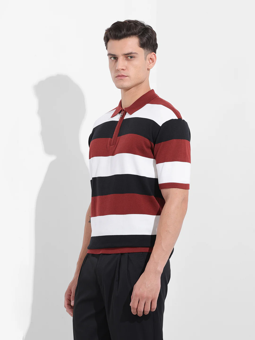 Men's Black Oversized Fit Textured Flat Knit T-Shirt - Image 2