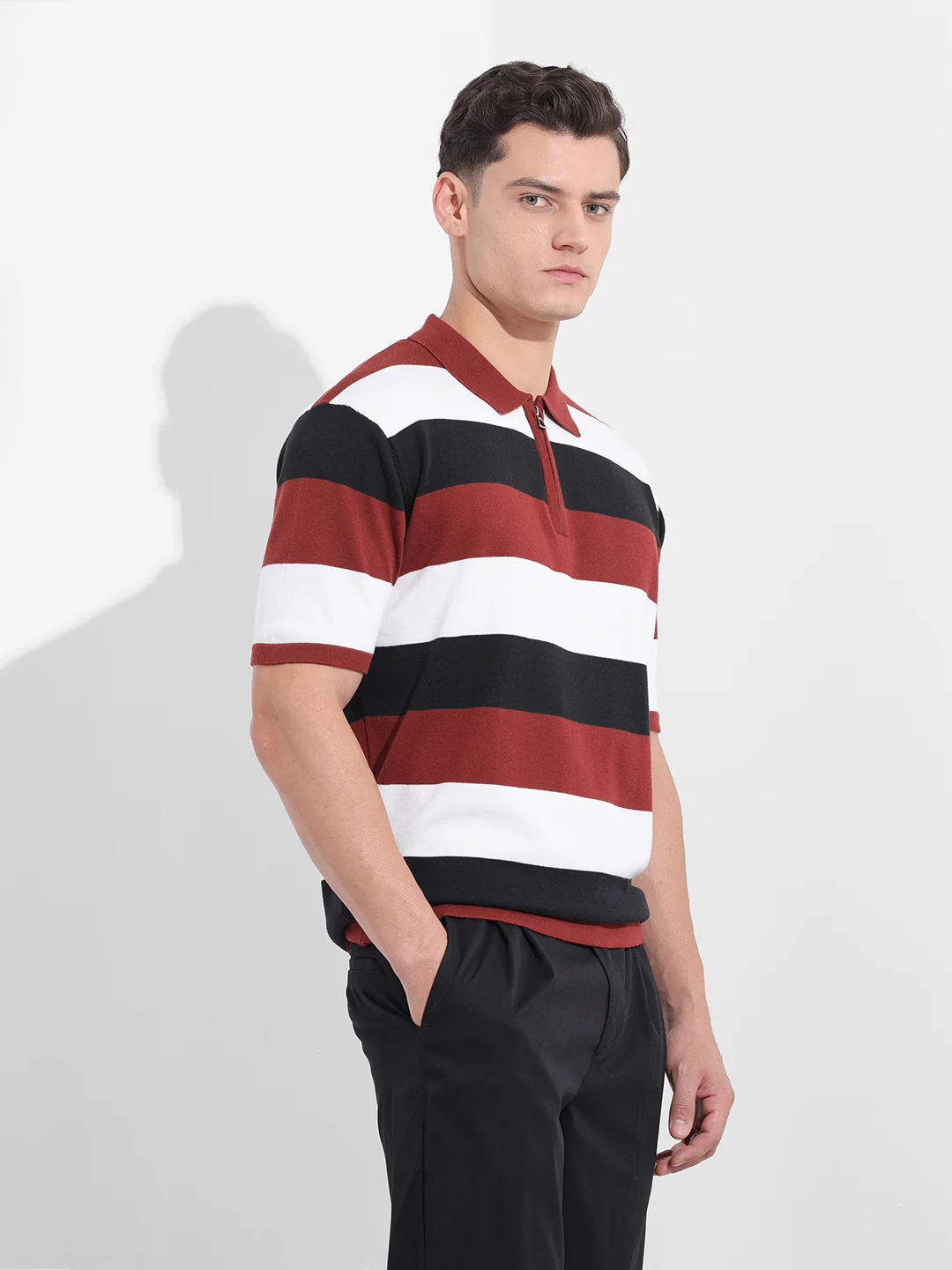 Men's Black Oversized Fit Textured Flat Knit T-Shirt - Image 3