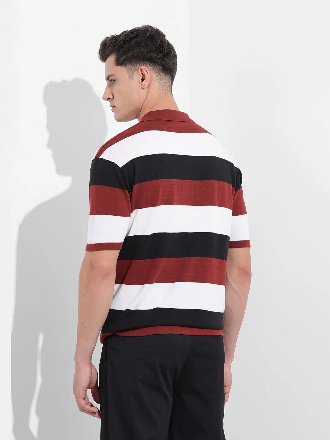 Men's Black Oversized Fit Textured Flat Knit T-Shirt - Image 4
