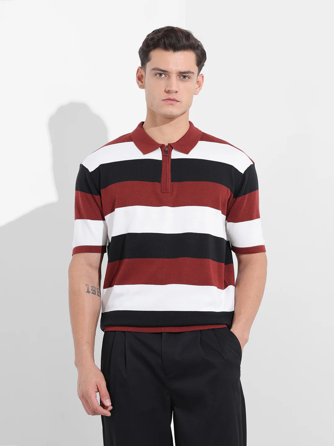 Men's Black Oversized Fit Textured Flat Knit T-Shirt - Image 7