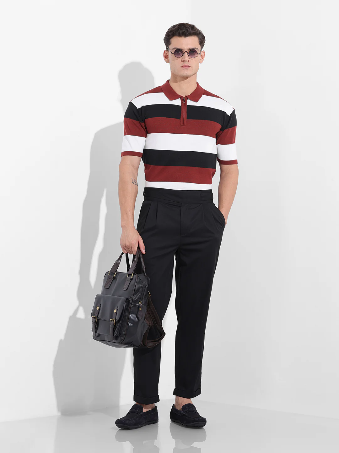 Men's Black Oversized Fit Textured Flat Knit T-Shirt - Image 8