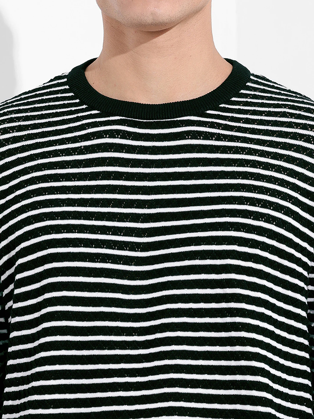 Men's Black Oversized Fit Textured Flat Knit T-Shirt - Image 7