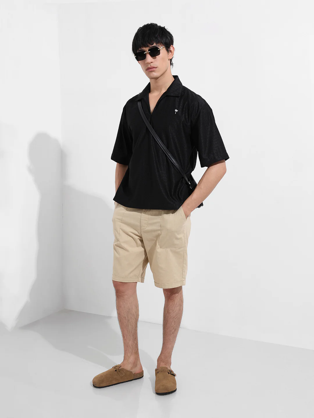 Men's Black Oversized Fit Resort Wear Textured Shirt - Image 2