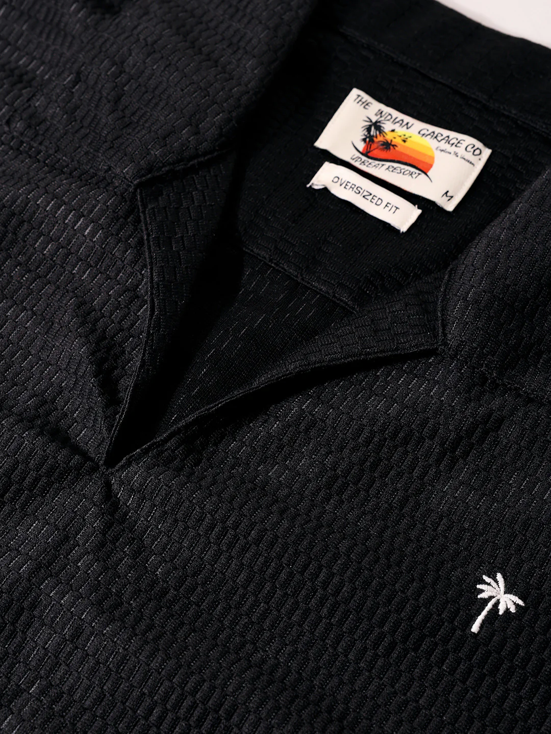 Men's Black Oversized Fit Resort Wear Textured Shirt - Image 6
