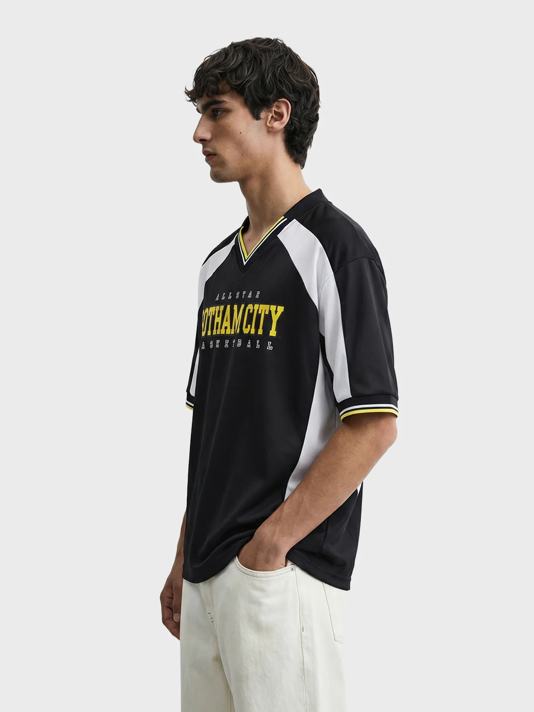 Men's Black Oversized Fit Graphic Printed Casual T-Shirt - Image 3
