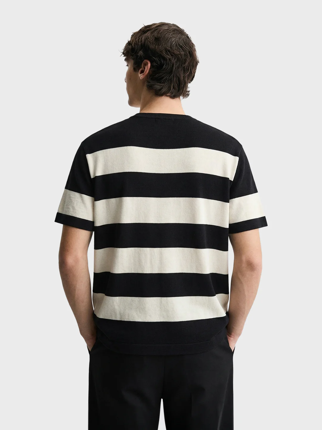 Men's Black Oversized Fit Striped Casual T-Shirt - Image 4