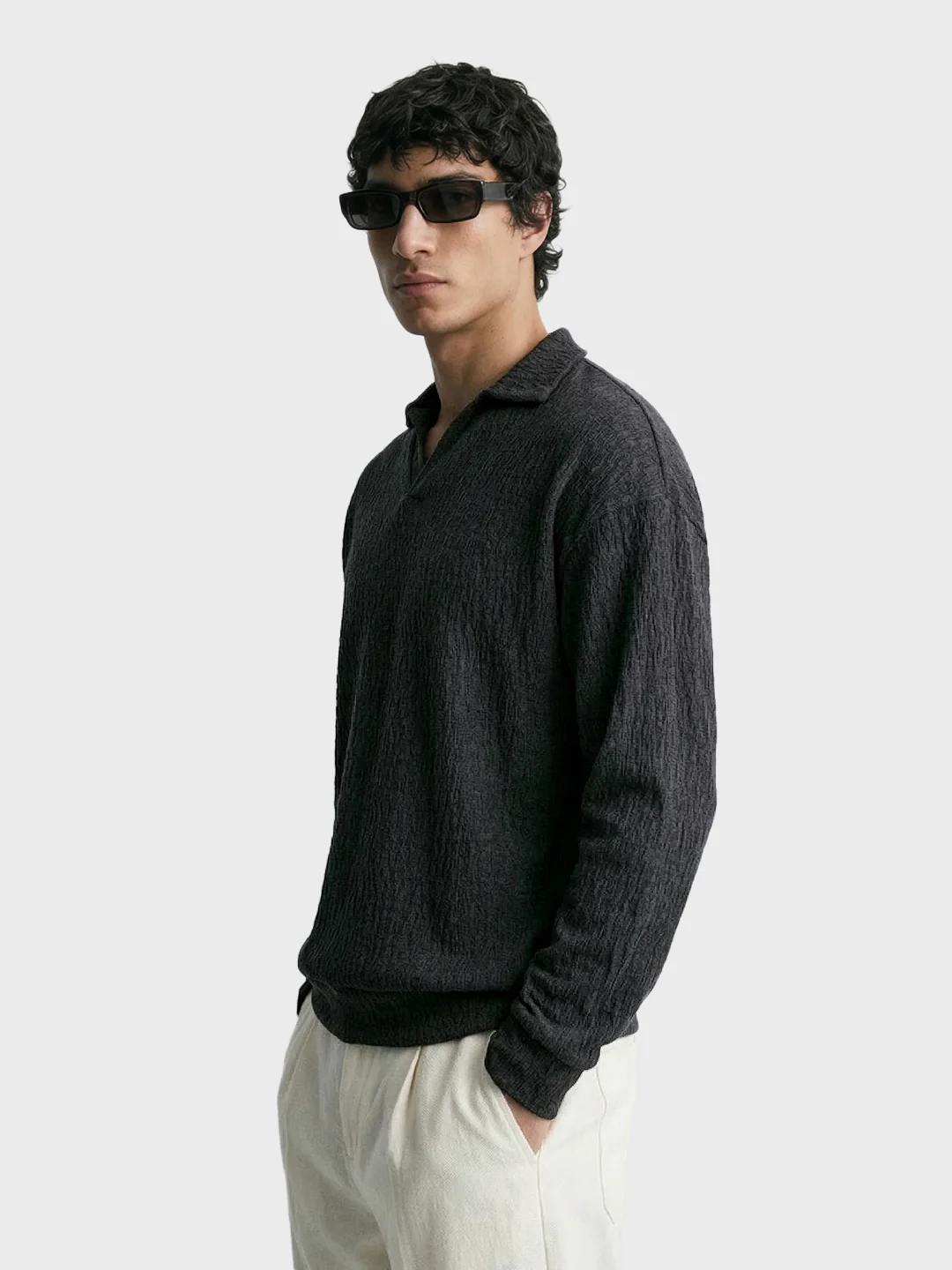 Men's Black Oversized Fit Textured Casual T-Shirts - Image 3
