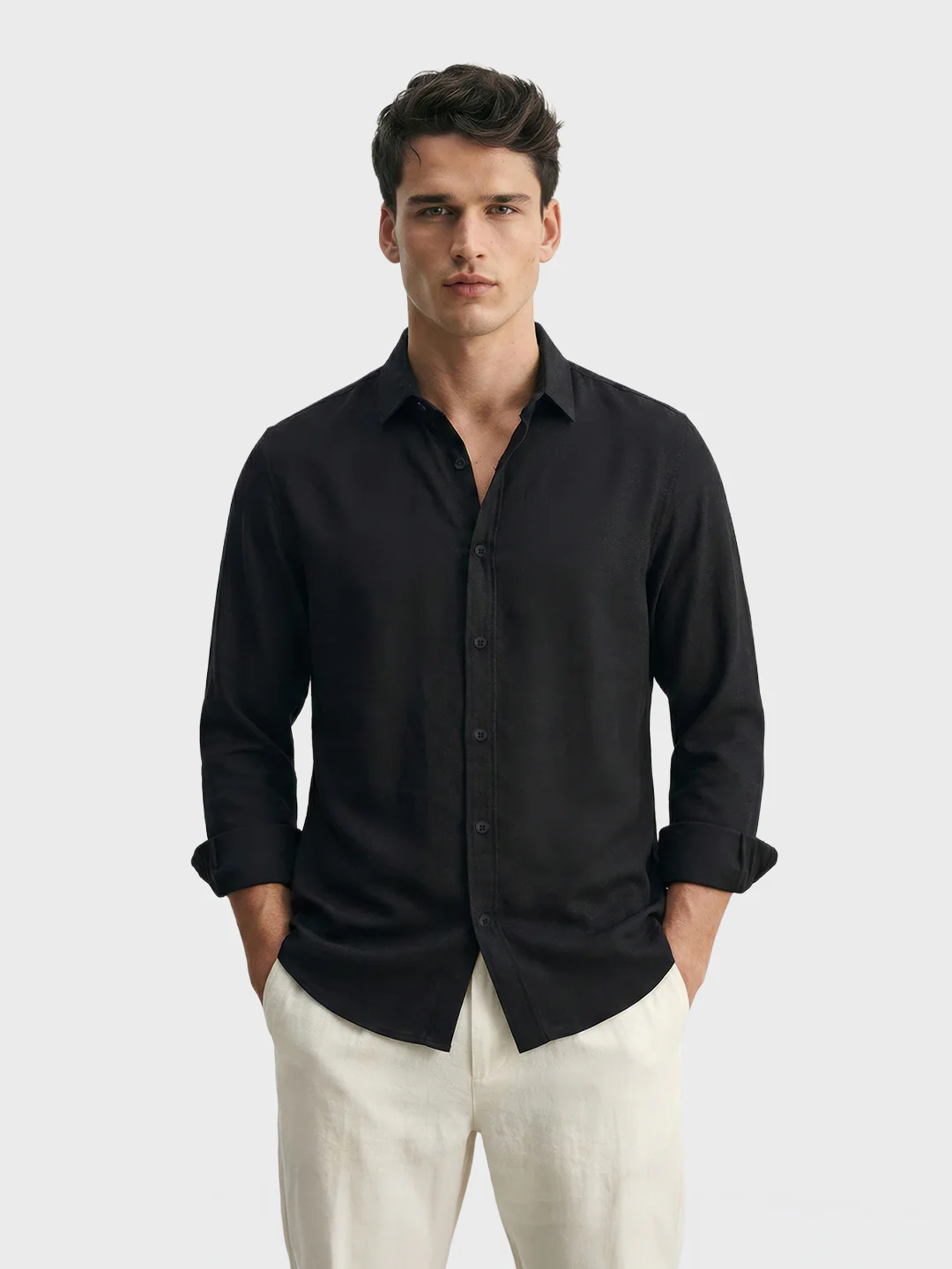 Men's Black Regular Fit Casual Solid Shirt - Image 2