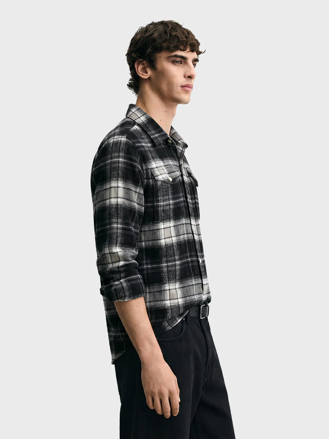 Men's Black Regular Fit Checkered Casual Shirt - Image 2