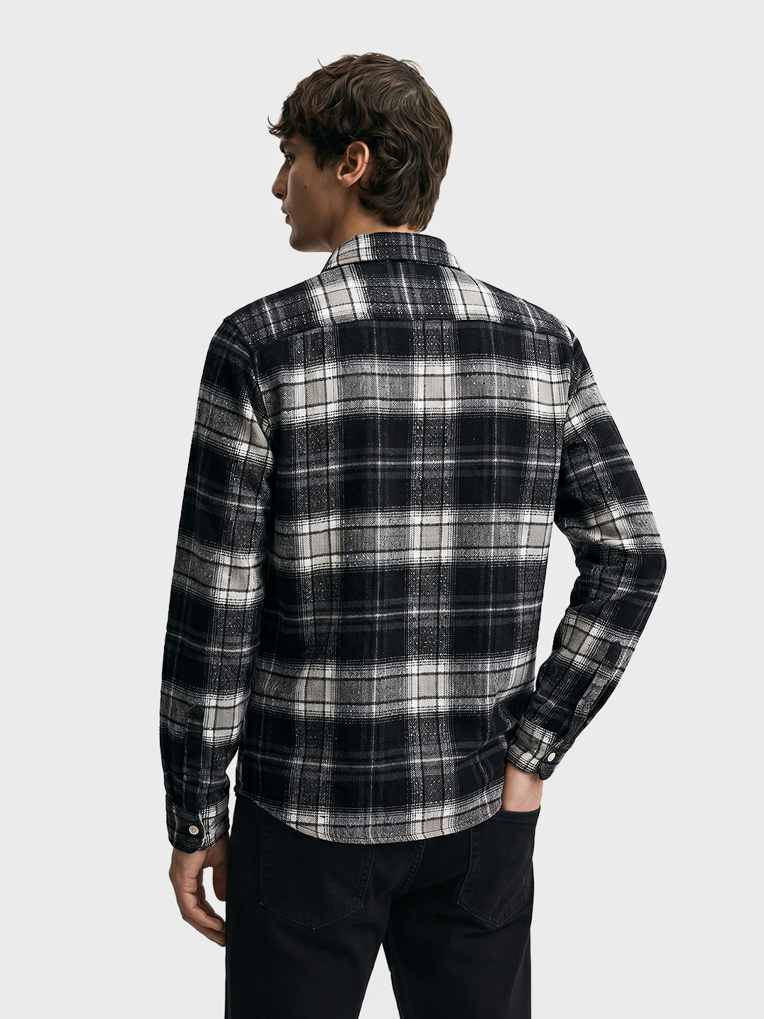 Men's Black Regular Fit Checkered Casual Shirt - Image 4