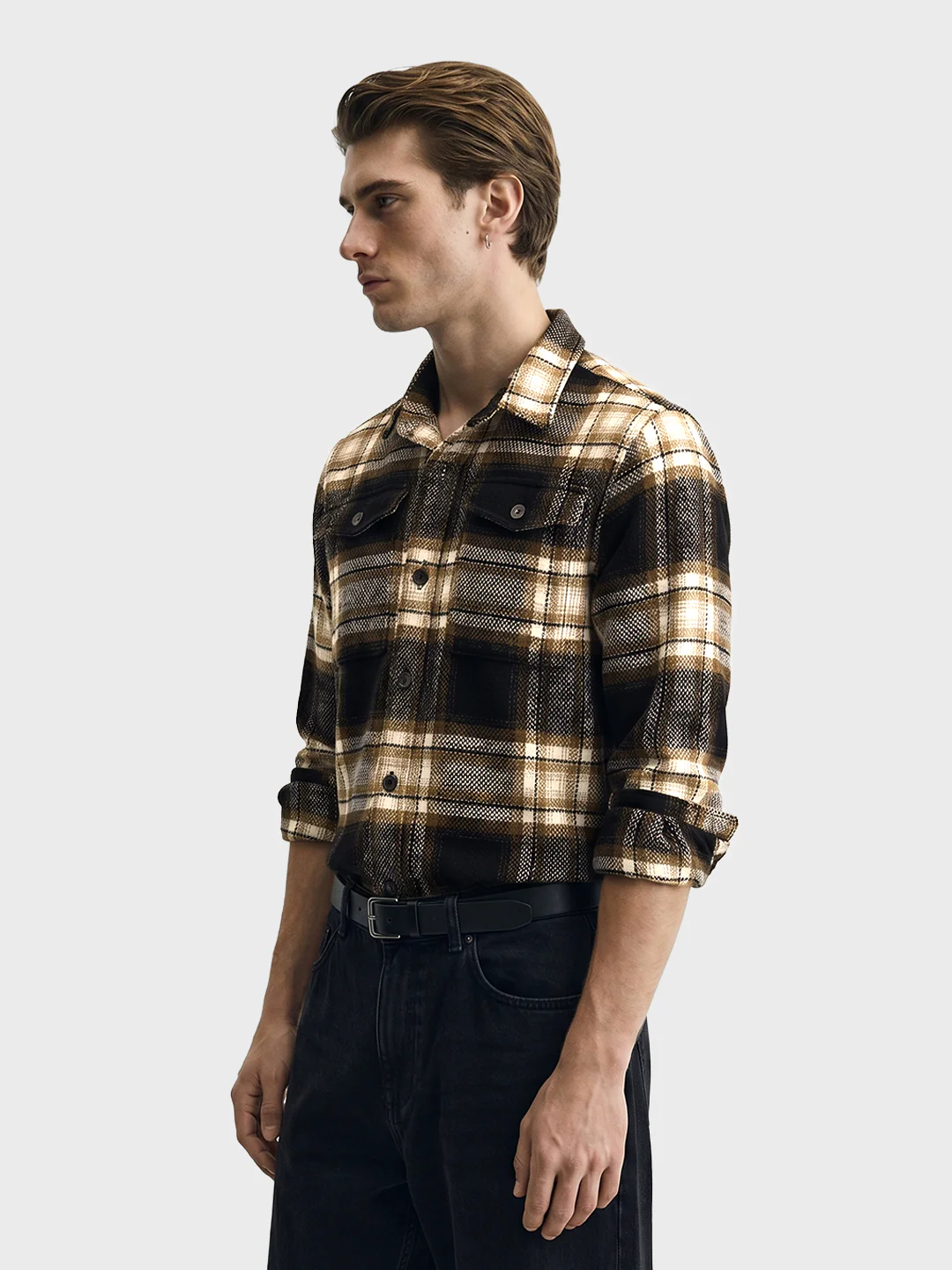 Men's Black Regular Fit Checkered Casual Shirt - Image 2