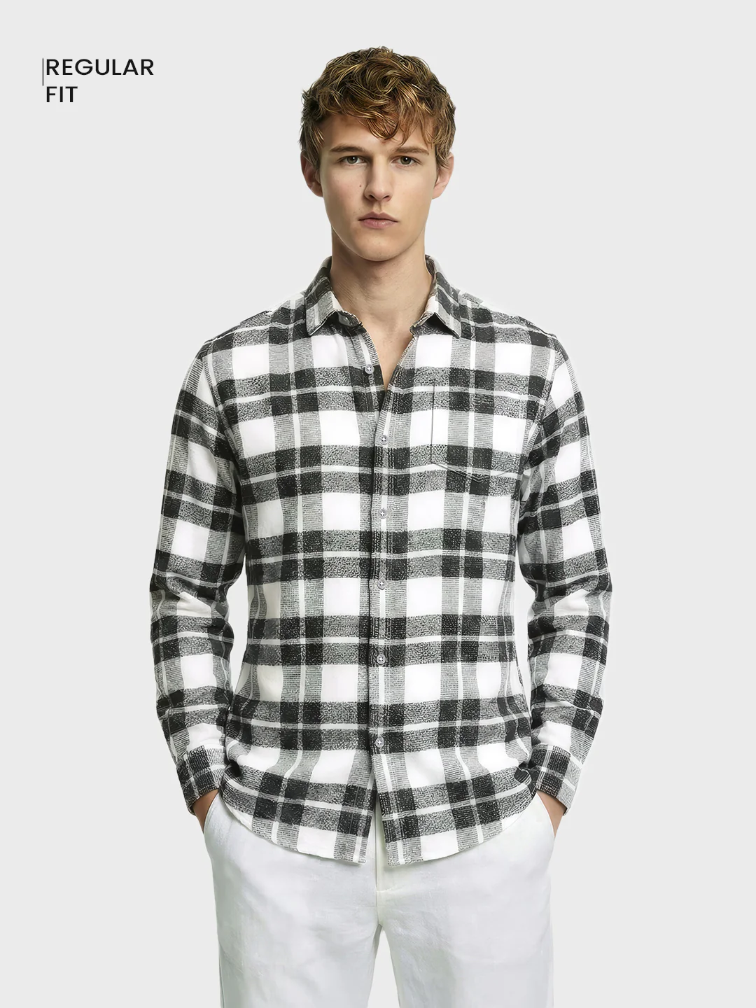Men's Black Regular Fit Checkered Casual Shirt - Image 2