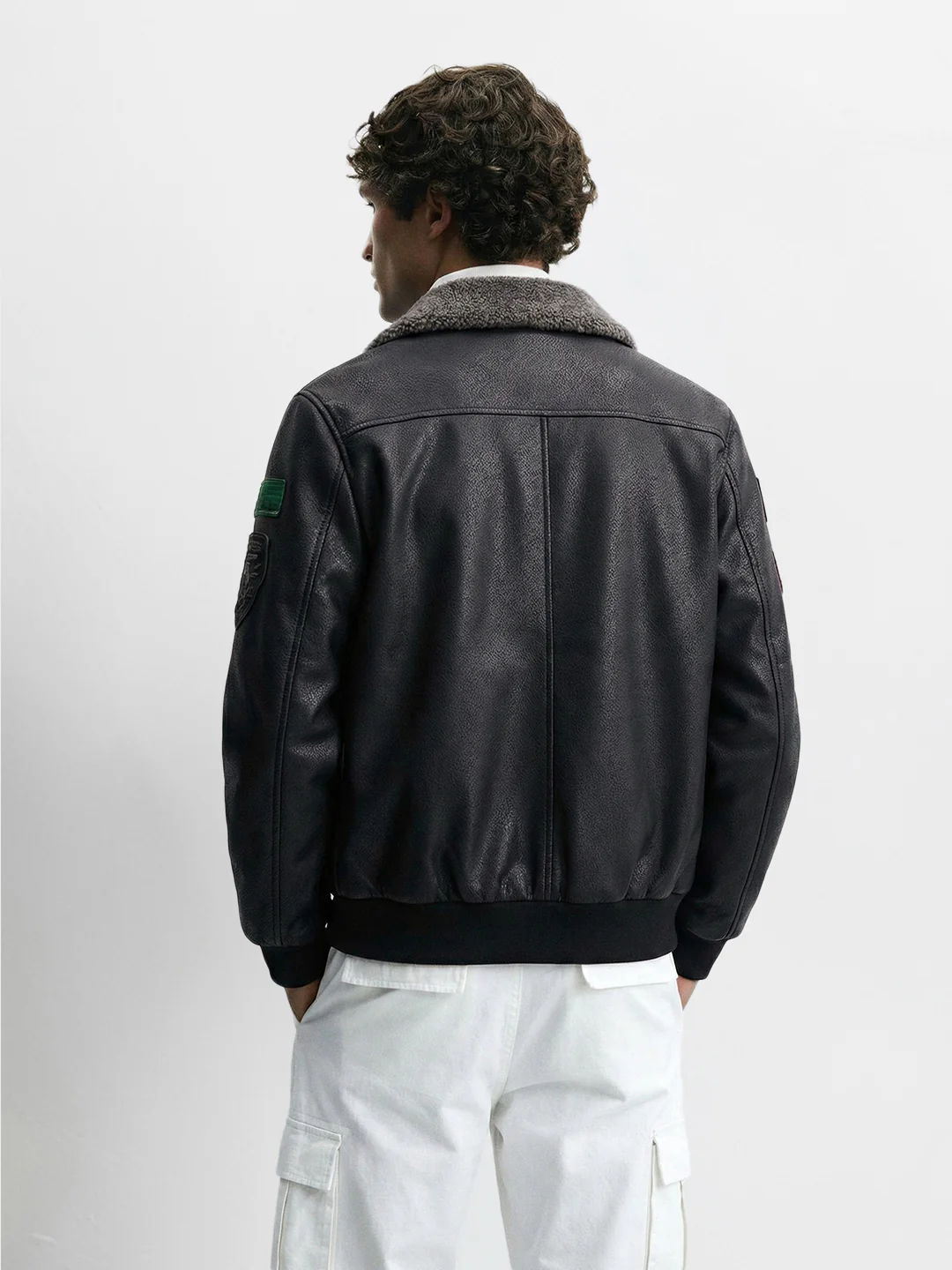 Men's Black Regular Fit Embroided Casual Bomber Jacket - Image 2