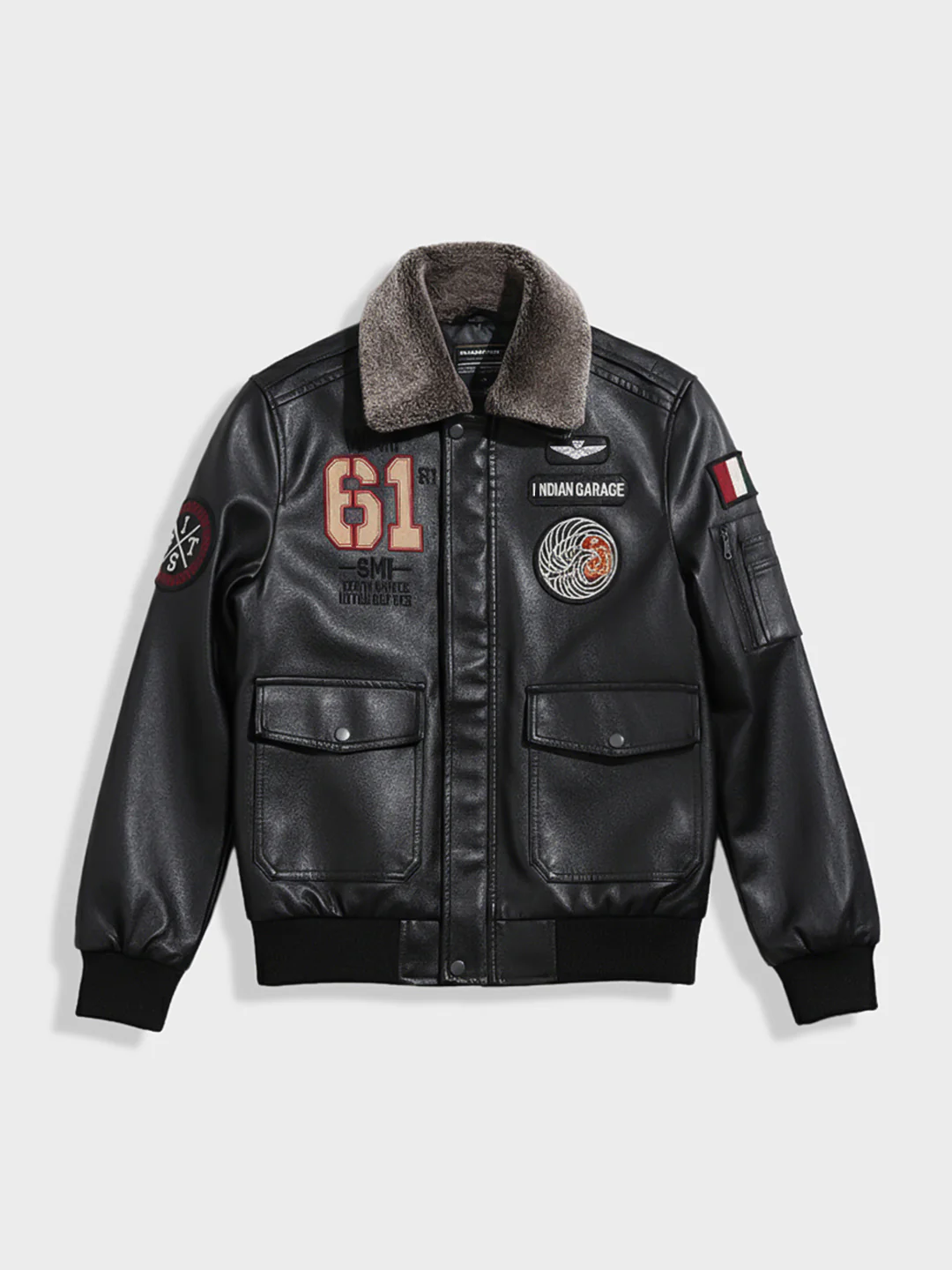 Men's Black Regular Fit Embroided Casual Bomber Jacket - Image 4